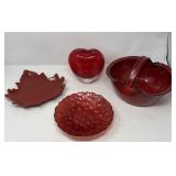 Pottery Basket, Leaf Plate, Glass Bowl, Heart