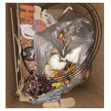 Box of Holiday Decor and Blanket