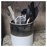 Two-Tone Crock with Cooking Utensils