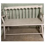 White Wood Bench with Pillows