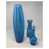 Blue Glass Vase, Bottle and Decanter