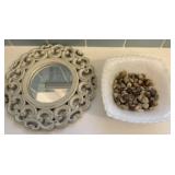 Decorative Mirror, Milk Glass Bowl