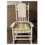 White Wood Rocking Chair with Cushion and Blanket
