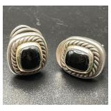 14KT Gold and Sterling Silver with Onyx Earrings