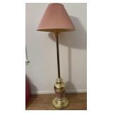 Gold Tone and Pink Glass Floor Lamp