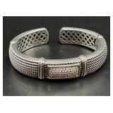 14KT Gold and Sterling  Clear Stone Cuff Bracelet