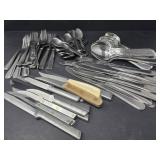 Assortment of Mixed Stainless Tableware and Knives
