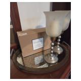Wood Mirror Tray with Flameless LED Candle