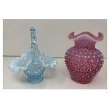 Fenton Hobnail Basket and Vase