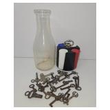 Vintage Key Collection, Milk Bottle, Poker Chips