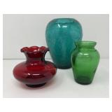 Crackled Glass Vase, Ruby and Emerald Vases