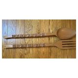 Large Wood Tiki Spoon and Fork