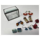 Etched Glass Box, Art and Glass Earrings