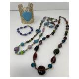Glass Bead Necklaces and Bracelet, Cuff Bracelet