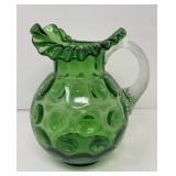 Fluted Emerald Green Glass Pitcher
