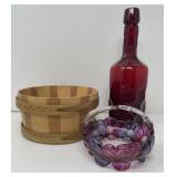 Carved Bowl, Ruby Bottle, Trinket Dish