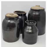 Four Primitive Brown Crocks