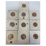 Ten BU Off-Center Error Pennies