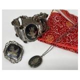 Siam Sterling Niello Patern Bracelet, Necklace
