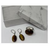 Sterling Tiger Eye Ring and Earrings