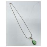 Green Cats Eye Sterling Pendant and Necklace