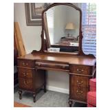 Mid-Century Wood Vanity with Mirror