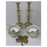 Brass Candle Holders, 4 Leaf Clover, Wedgwood