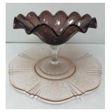 Carnival Glass Platter with Ruffled Compote