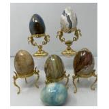 Six Agate Eggs with Stands Plus One Egg, No Stand
