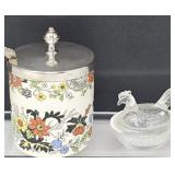 Staffordshire Jam Jar and Glass Nesting Hen