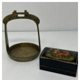 Vintage Chinese Brass Stirrup, Lacquered Box