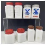 Four Sets of Milk Glass Salt and Pepper Shakers
