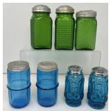 Green and Blue Vintage Glass Shakers