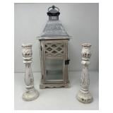 Lantern, Wood Candlesticks