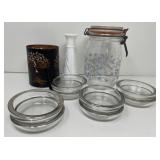 Coasters, Milk Glass Vase, Jar, Candleholder