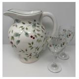 Pfaltzgraff Pitcher and Wine Goblets