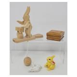 Drumming Bunny, Figurines and Wooden Trinket Box