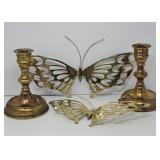 Brass Wall Butterflies and Candle Sticks