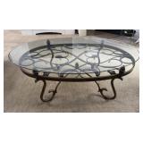Rustic Style Coffee Table with Wrought Iron Base
