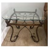 Rustic Style End Table with Wrought Iron Base