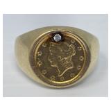 14K Yellow Gold with Diamond Coin Ring