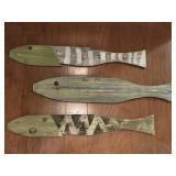 Three Folk Art Wooden Fish