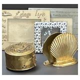 Brass Trinket Box and Clam Book Ends