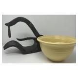 Wood Wine Bottle Holder,  Vintage Cagle Bowl