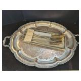 Silver Plate Serving Tray and Vintage Carving Set