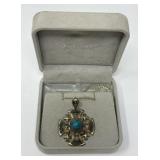 Vtg 950 Silver/Turquoise Jerusalem Cross, Sterling