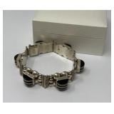 Vintage Mexico Sterling Black Onyx Panel Bracelet
