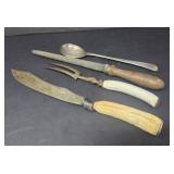 Antique Hand Carved Bone Carving Knife and Fork