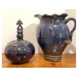 Glazed Stoneware Pitcher with Decorative Decanter