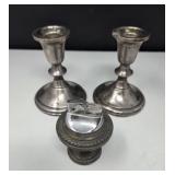Weighted Silver Candlesticks and Table Lighter